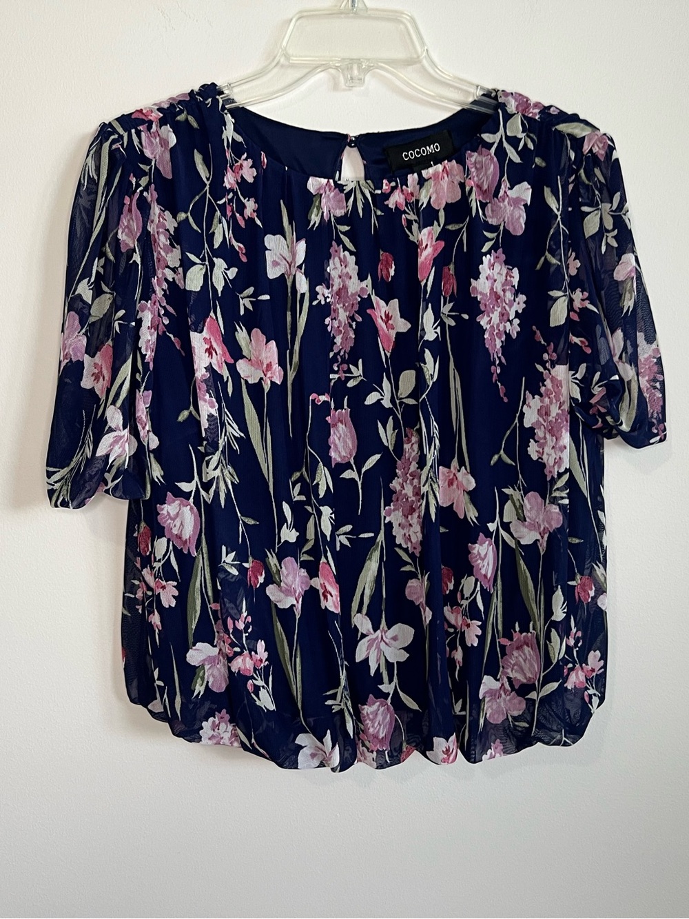 Cocomo Navy Floral Short-Sleeve Peasant Blouse